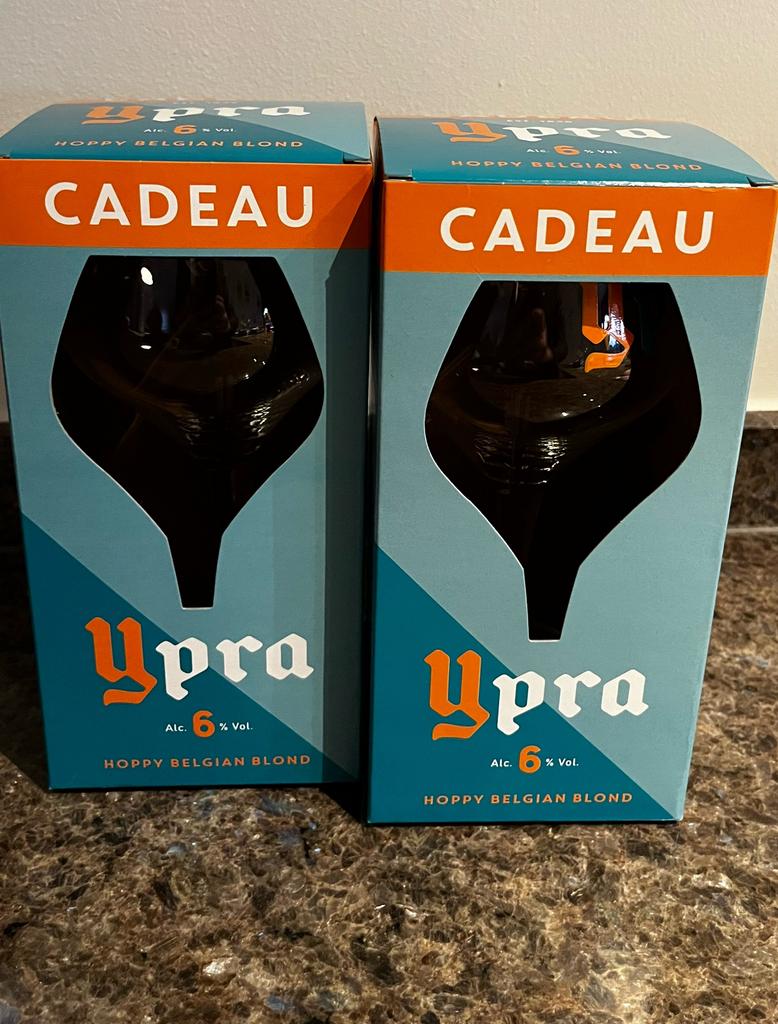 3 Ypra glazen - nieuw - nog in originele geschenkverpakking, Verzamelen, Ophalen of Verzenden, Nieuw, Bierglas