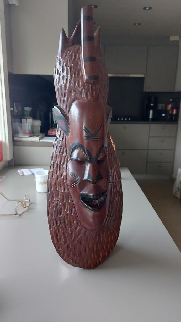 Afrikaans masker handwerk., Antiek en Kunst, Kunst | Beelden en Houtsnijwerken, Ophalen