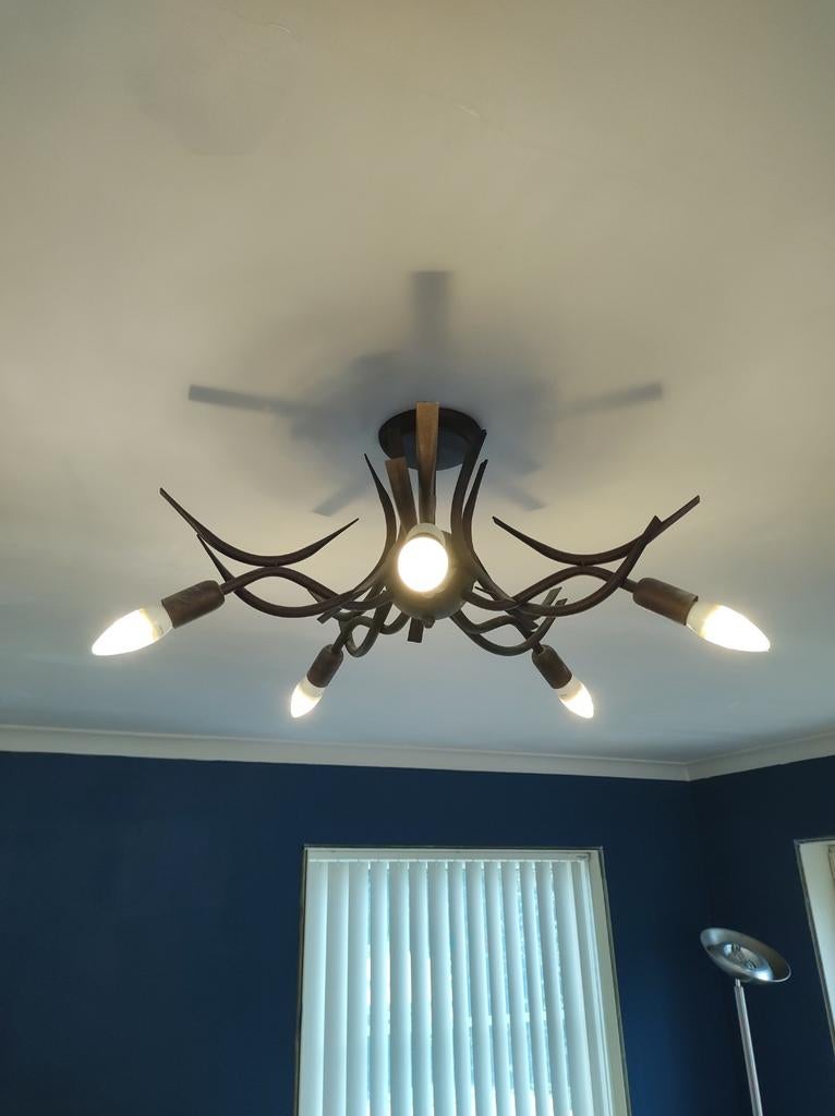 Landelijke luster roestbruin excl. lampen, Ophalen, Metaal