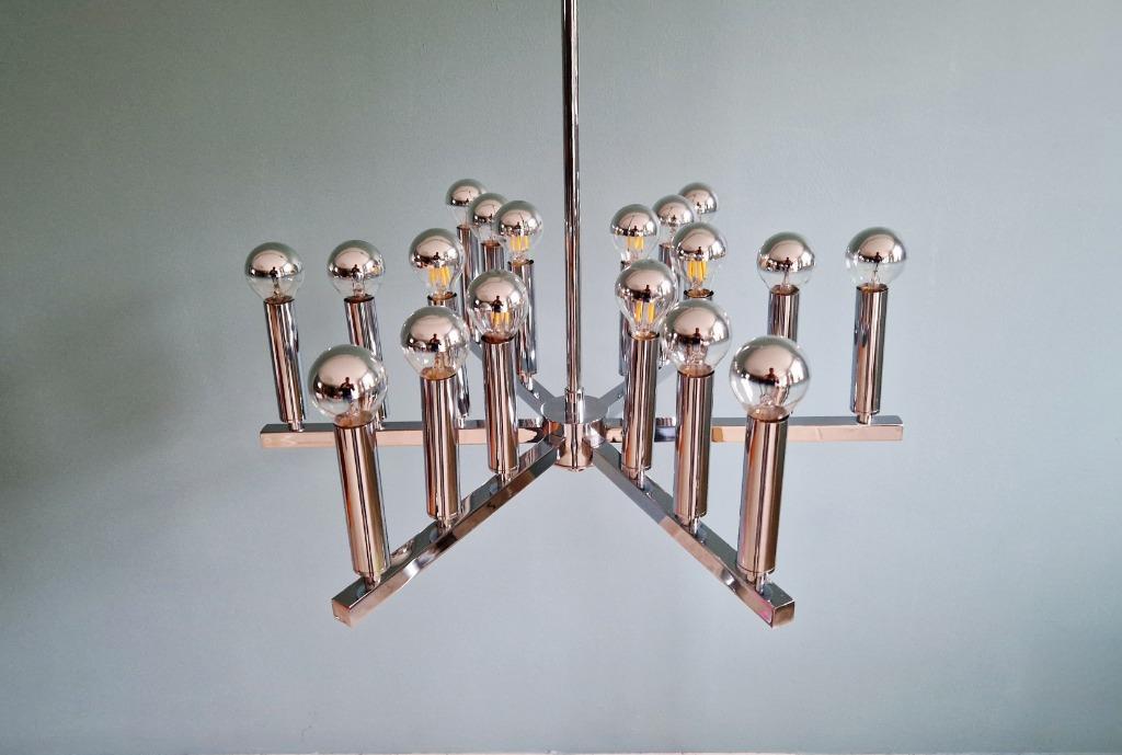 Lustre Space Age en métal chromé, 18 points lumineux, 1970, Enlèvement