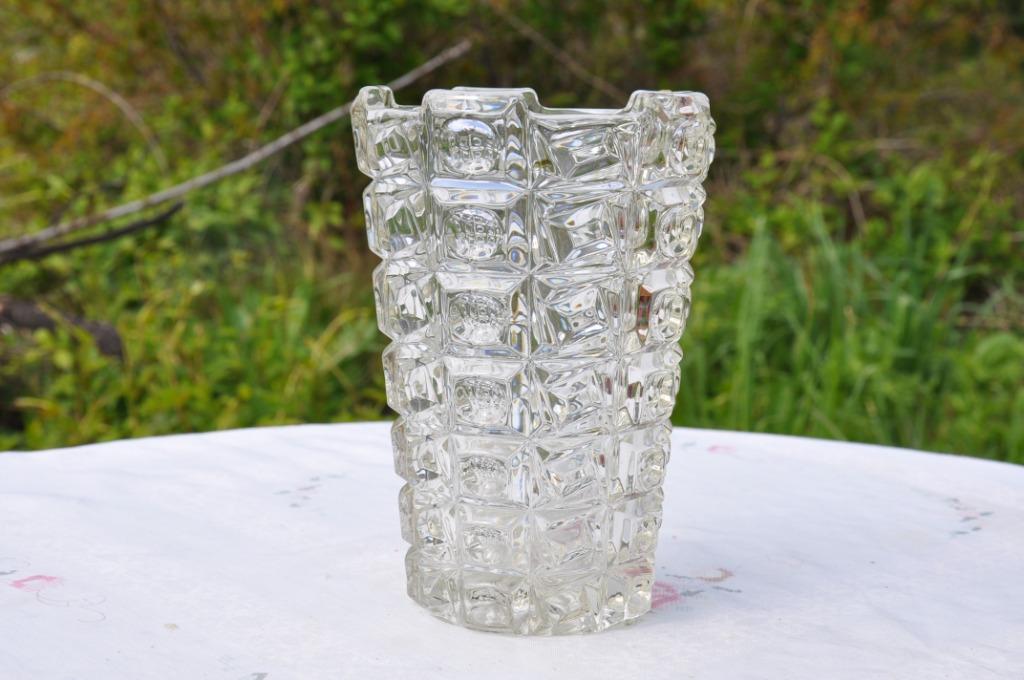 vase en verre épais moulé carré et rond, Antiquités & Art, Enlèvement ou Envoi