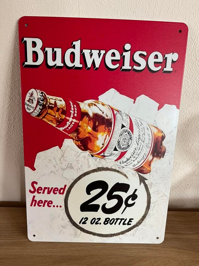 Plaque métallique Budweiser, Ophalen of Verzenden, Zo goed als nieuw