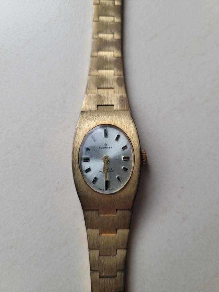 SERVICES 17 Jewels vintage dameshorloge, Overige merken, Staal, Polshorloge, Verguld