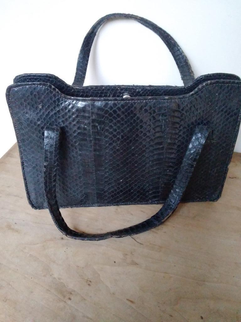 Antieke handtas in echt slangenleder., Verzenden, Gebruikt, Zwart, Handtas