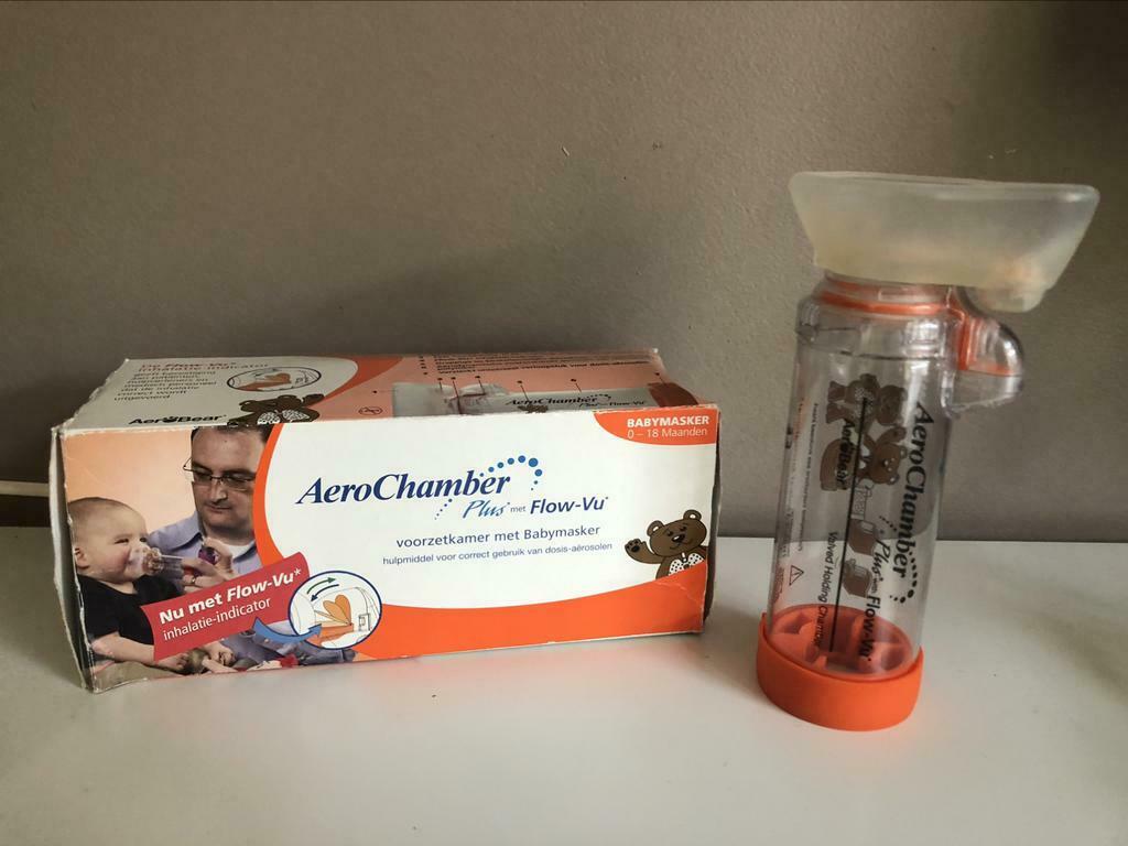 AeroChamber Flow-VU met babymasker - oranje - 0-1jr, Ophalen of Verzenden, Zo goed als nieuw
