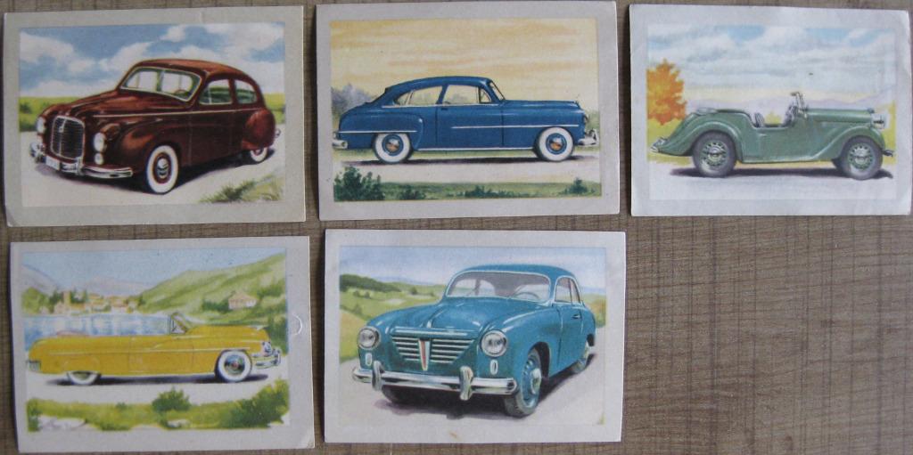 5 oude prentjes: Auto's - Moto's (Jacques chocolade), Enlèvement ou Envoi, Utilisé, Autres sujets/thèmes, Gravure