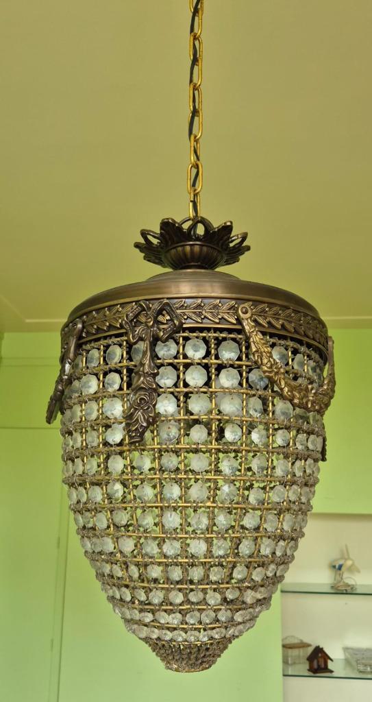 Lustre en métal bronzé - milieu du 20ème siècle, Enlèvement, Métal