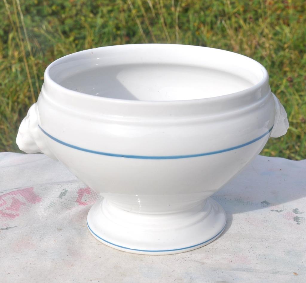 saladier blanc avec ligne bleu et tete de lion, Enlèvement ou Envoi, Utilisé, Céramique, Récipient(s)