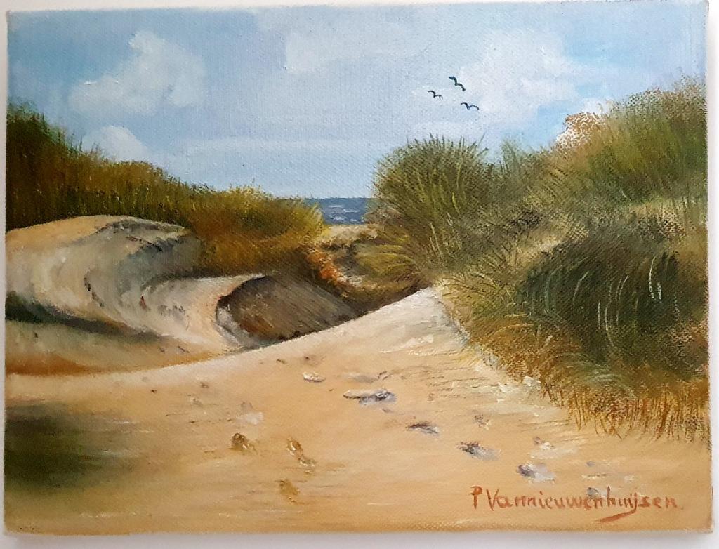 Olieverf schilderij : Landschap duinen, Antiek en Kunst, Kunst | Schilderijen | Klassiek, Ophalen of Verzenden