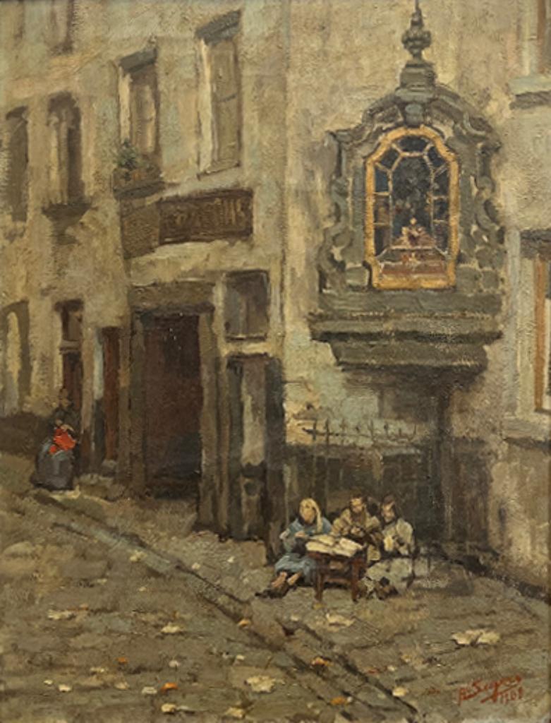 Adrien Segers (1876-1950): Zeehondstraat BXL 1909 (57x67cm), Antiek en Kunst, Kunst | Schilderijen | Klassiek, Ophalen of Verzenden