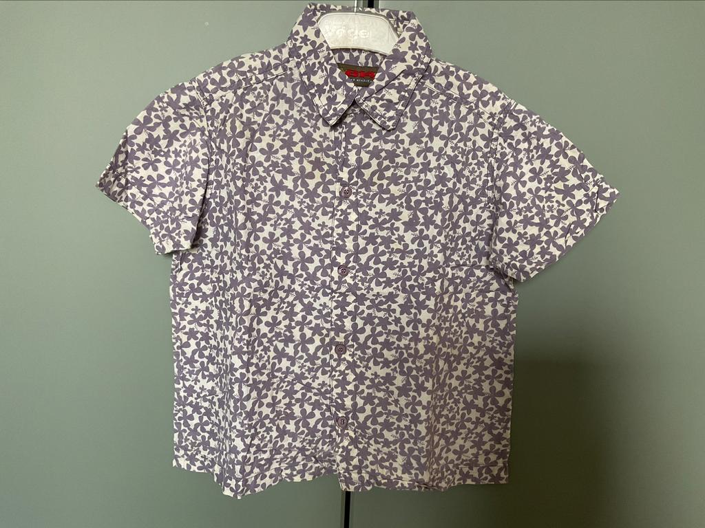 Hemd in ecru met lila bloemetjes, 6 jaar, Ophalen of Verzenden, Gebruikt, Meisje, Overhemd of Blouse