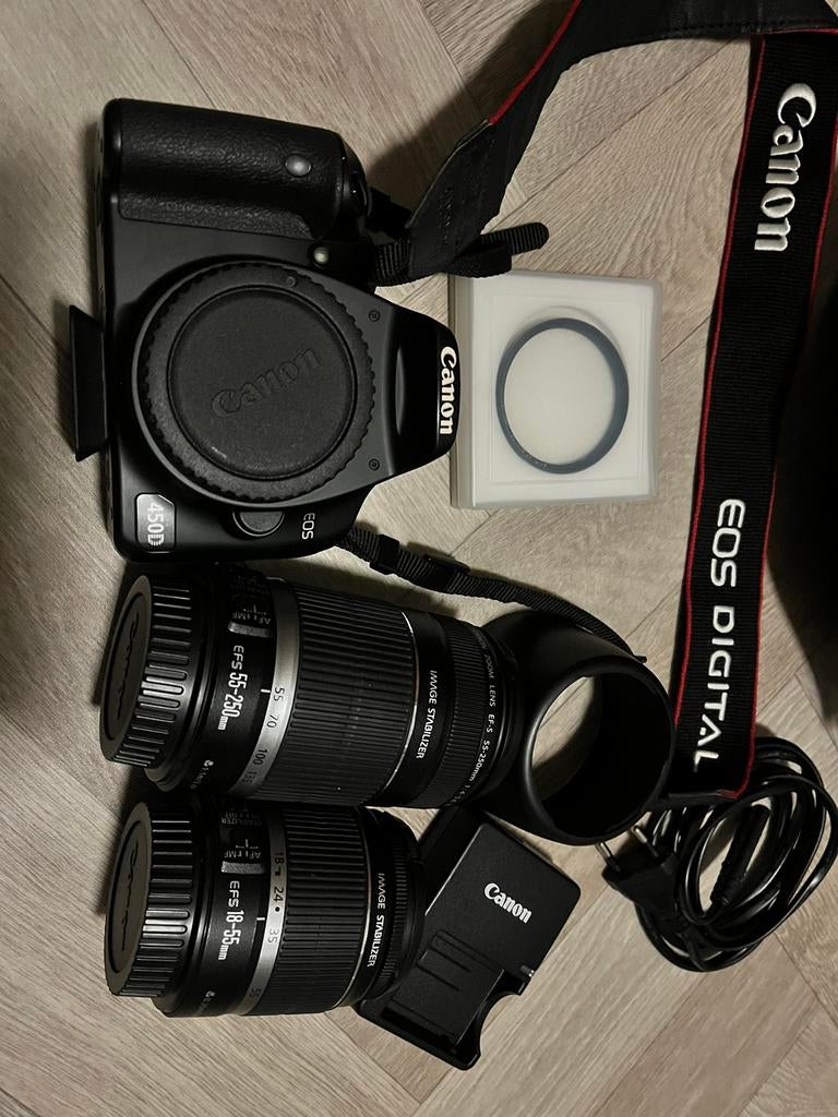 Canon eos 450D + lenzen en tas, TV, Hi-fi & Vidéo, Enlèvement, Comme neuf, Canon
