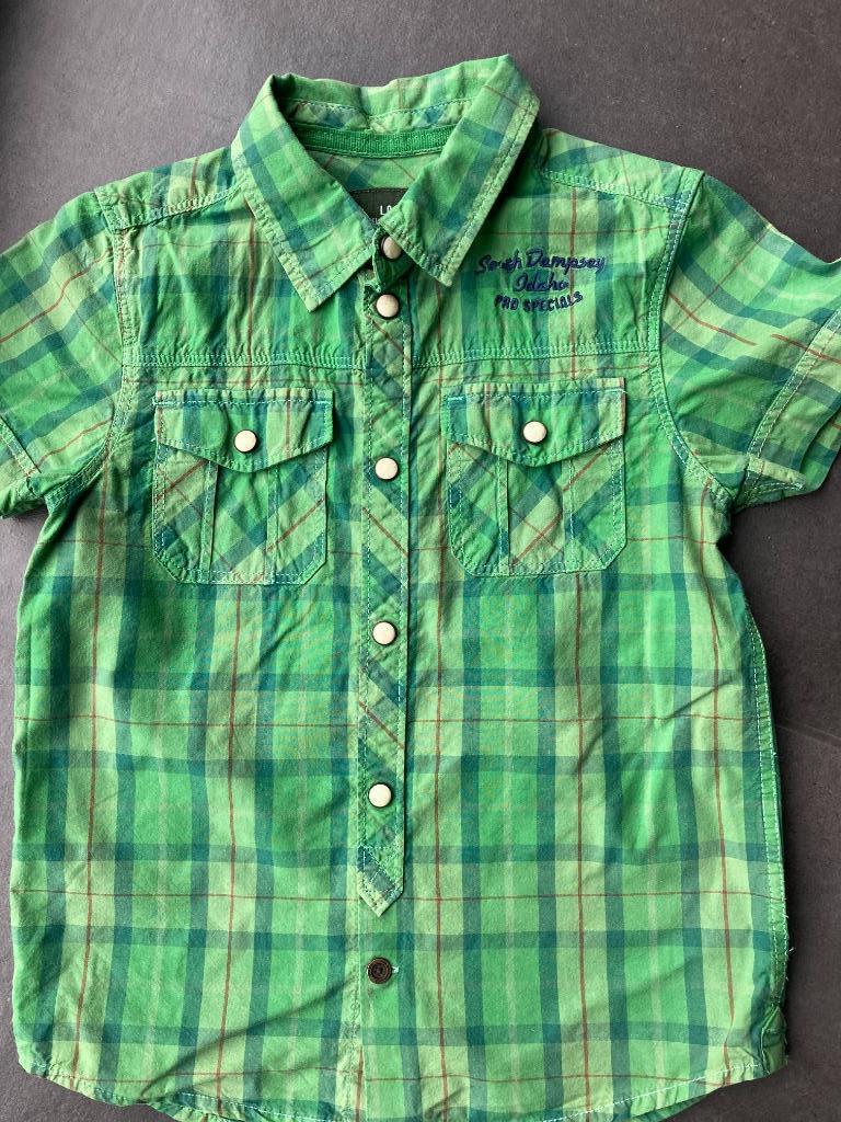 Nr 38: groen geruit hemdje met korte mouwen maat 110, H&M, Overhemd of Blouse, Ophalen of Verzenden, Zo goed als nieuw