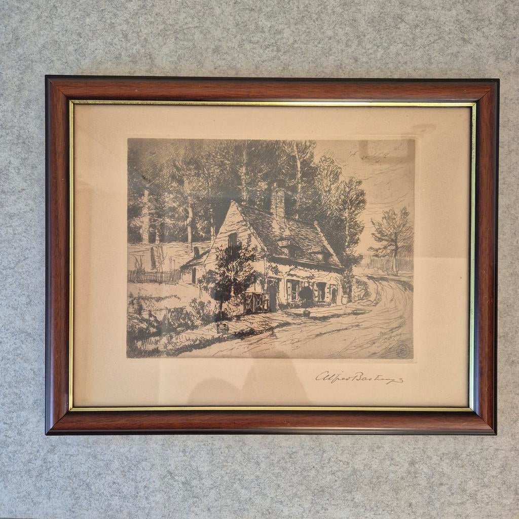 Alfred Bastien, ets, boerderij, hoeve, Antiek en Kunst, Ophalen of Verzenden