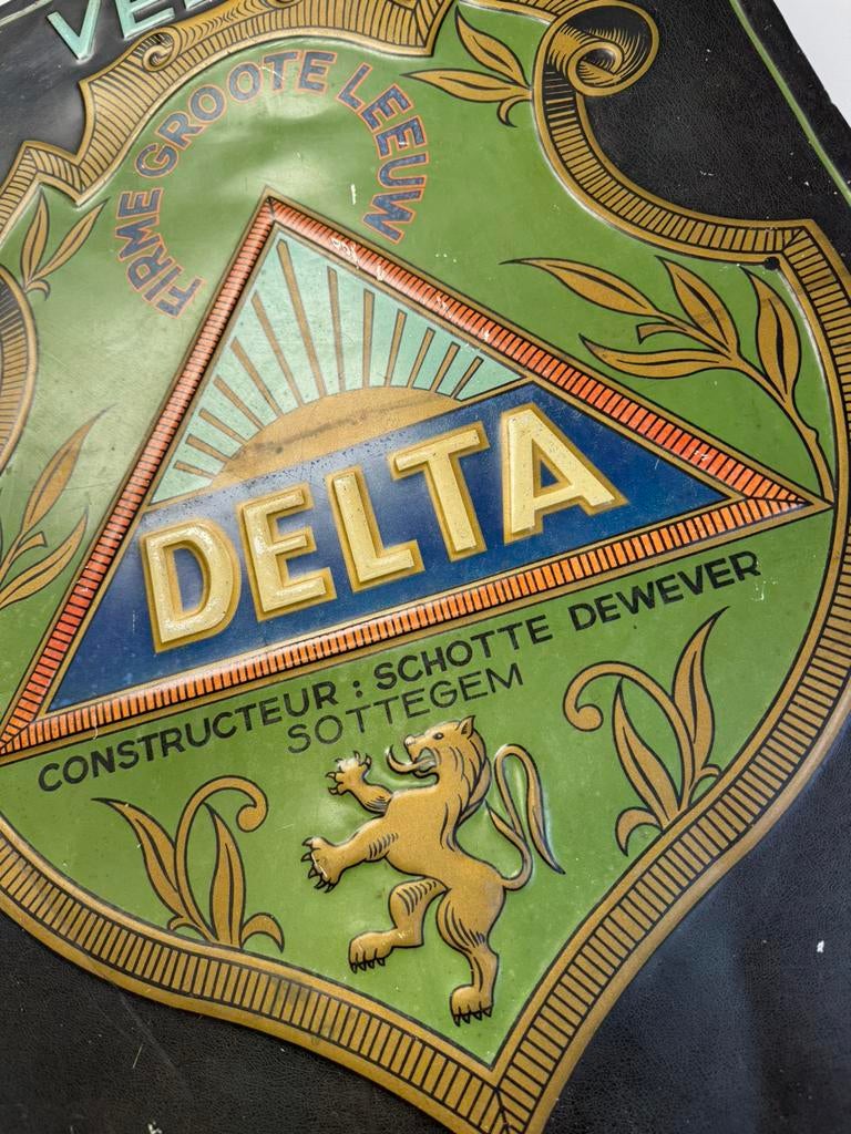 DELTA fietsen oud reclamebord 1934, Ophalen of Verzenden, Gebruikt, Reclamebord