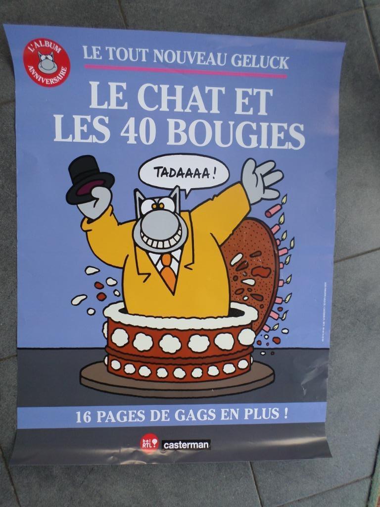 Le Chat et les 40 bougies - affiche 80x60 cm - 2023, Enlèvement ou Envoi, Rectangulaire vertical, A1 jusqu'à A3, Utilisé
