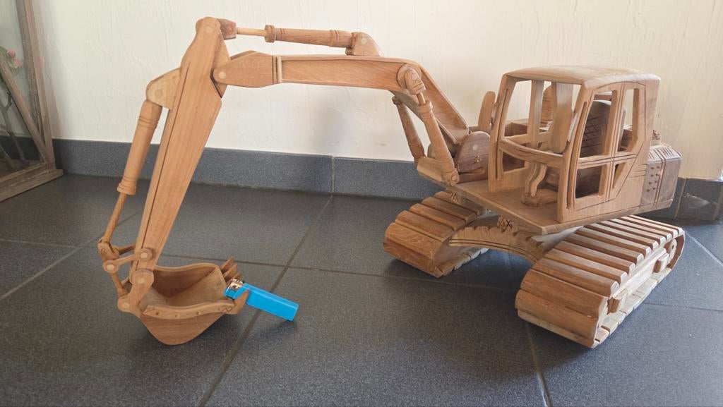 Teak houten graafmachine en wiellader Decoratie, Ophalen of Verzenden