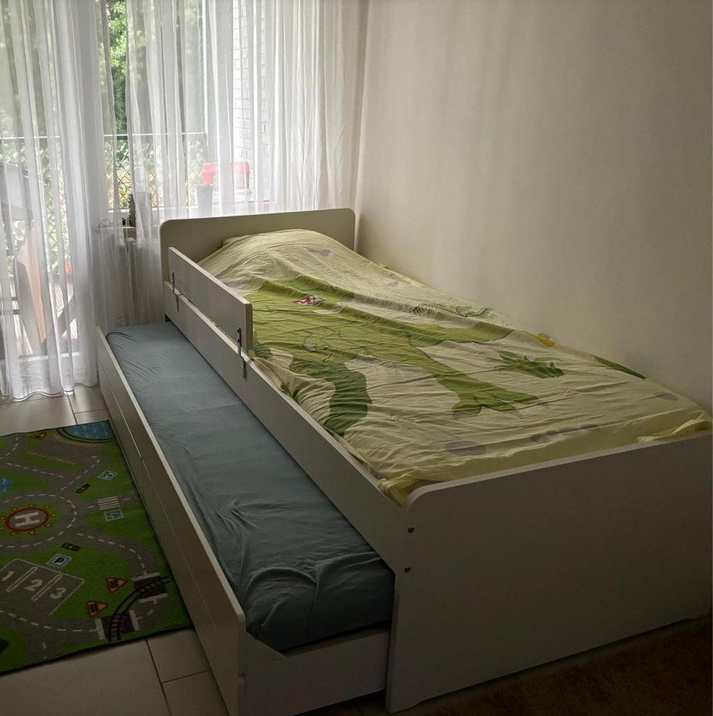 SLÄKT Bedframe met onderbed en opberger, wit, 90x200 cm, Enlèvement, Comme neuf, Blanc
