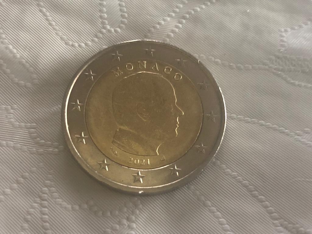 Pièce de 2 euro 2021 Monaco usagée en bon état., Enlèvement ou Envoi, Monaco, 2 euros, Monnaie en vrac