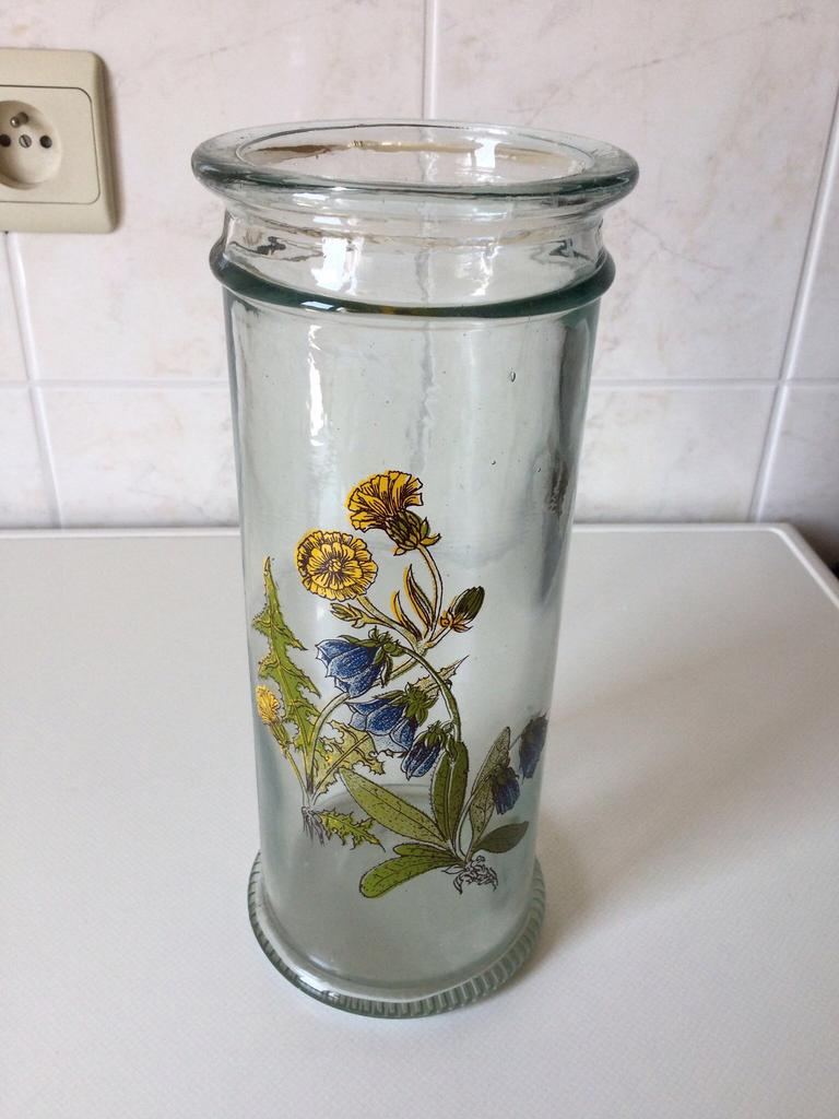 Glazen vaas met bloem decoratie, Huis en Inrichting, Woonaccessoires | Vazen, Ophalen of Verzenden, Gebruikt
