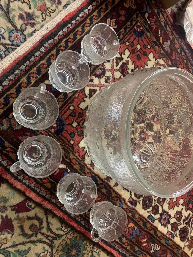 Glazen punchkom met 12 bijhorend glazen, Ophalen, Nieuw