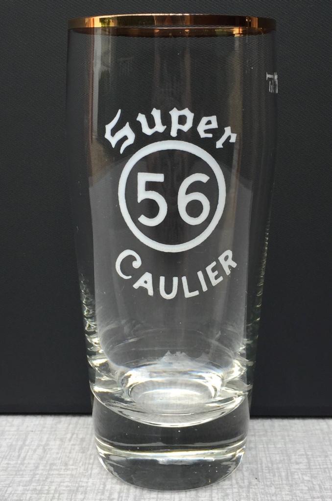 Bierglas Super 56 Caulier emaille Brussel, Laken, Verzamelen, Ophalen of Verzenden, Zo goed als nieuw, Glas of Glazen, Overige merken