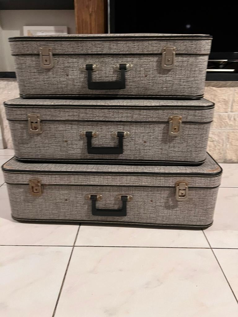 Vintage reiskoffers 3- delig , grijs groot formaat, Ophalen of Verzenden, Overige typen