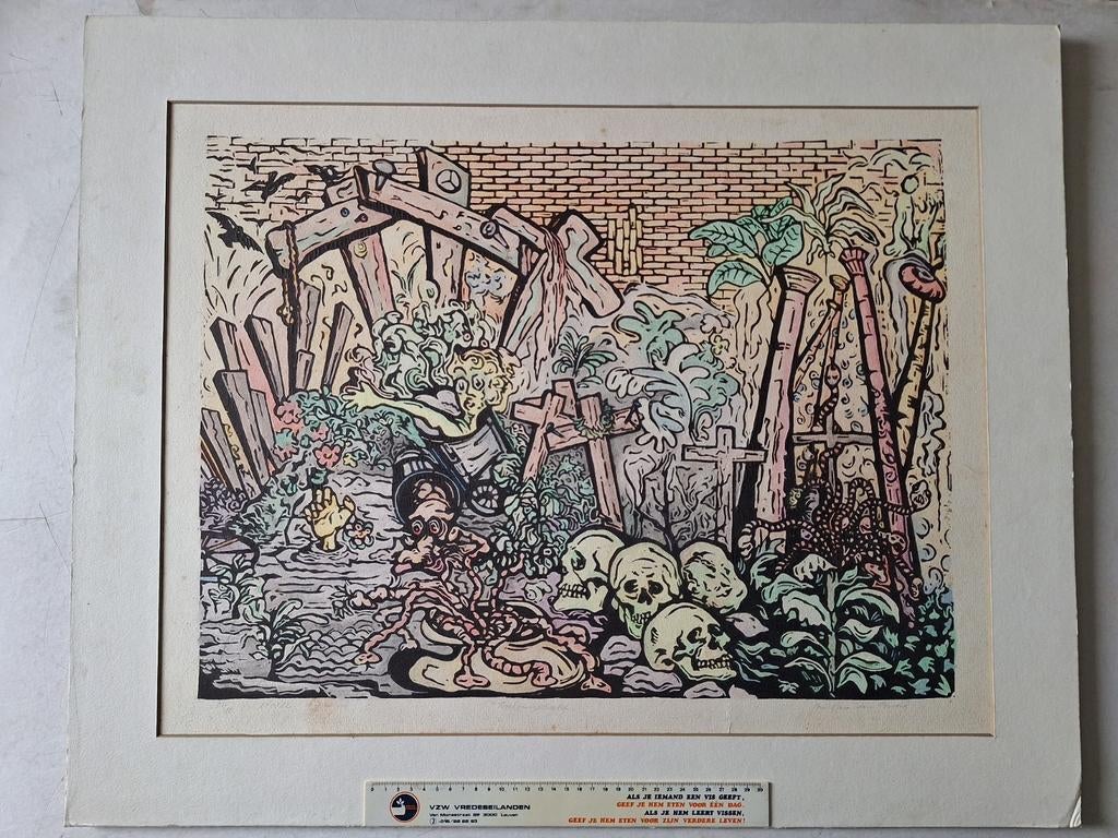 Houtsnede Van den Broeck 1982 doet denken aan Fred Bervoets, Antiek en Kunst, Ophalen, Houtsnede, Gesigneerd