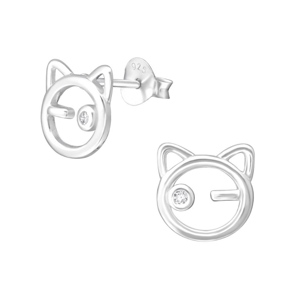 Damesoorbellen kat 925 sterling zilver & zirkonia, Ophalen of Verzenden, Nieuw, Zilver, Knopjes of Stekers