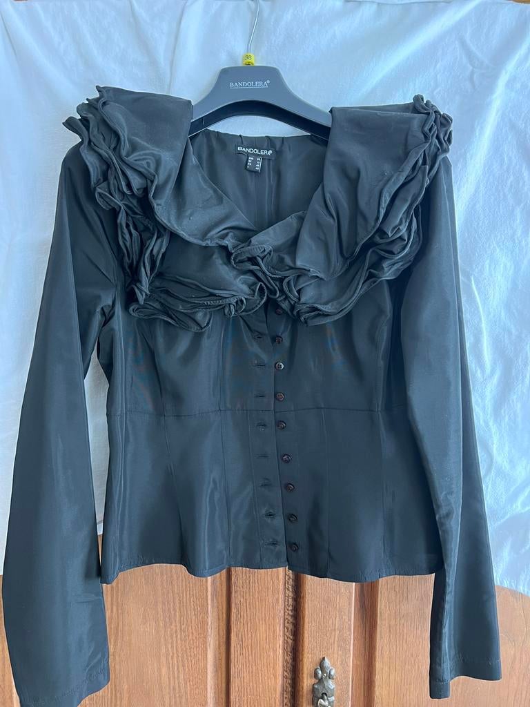 Mooie zwarte blouse met rushes, Kleding | Dames, Ophalen, Zo goed als nieuw, Maat 38/40 (M)