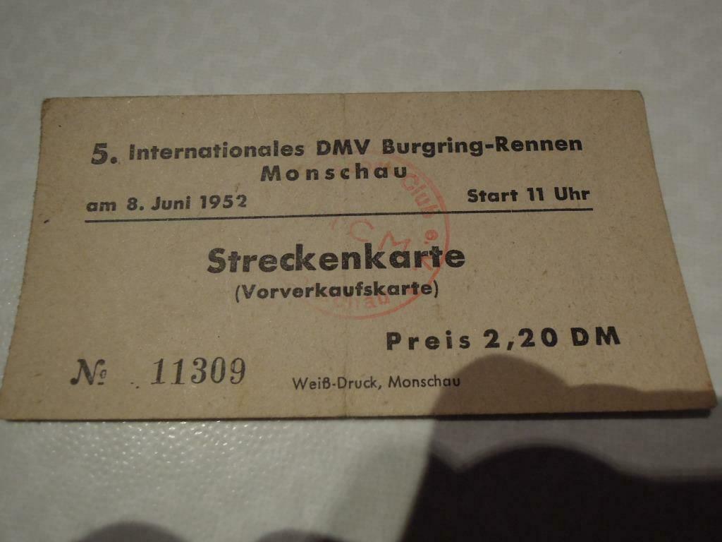 toegangsricket ticket 8 juni 1952 Monschau  Burgring-Rennen, Ophalen of Verzenden, Tweedehands, Overige typen