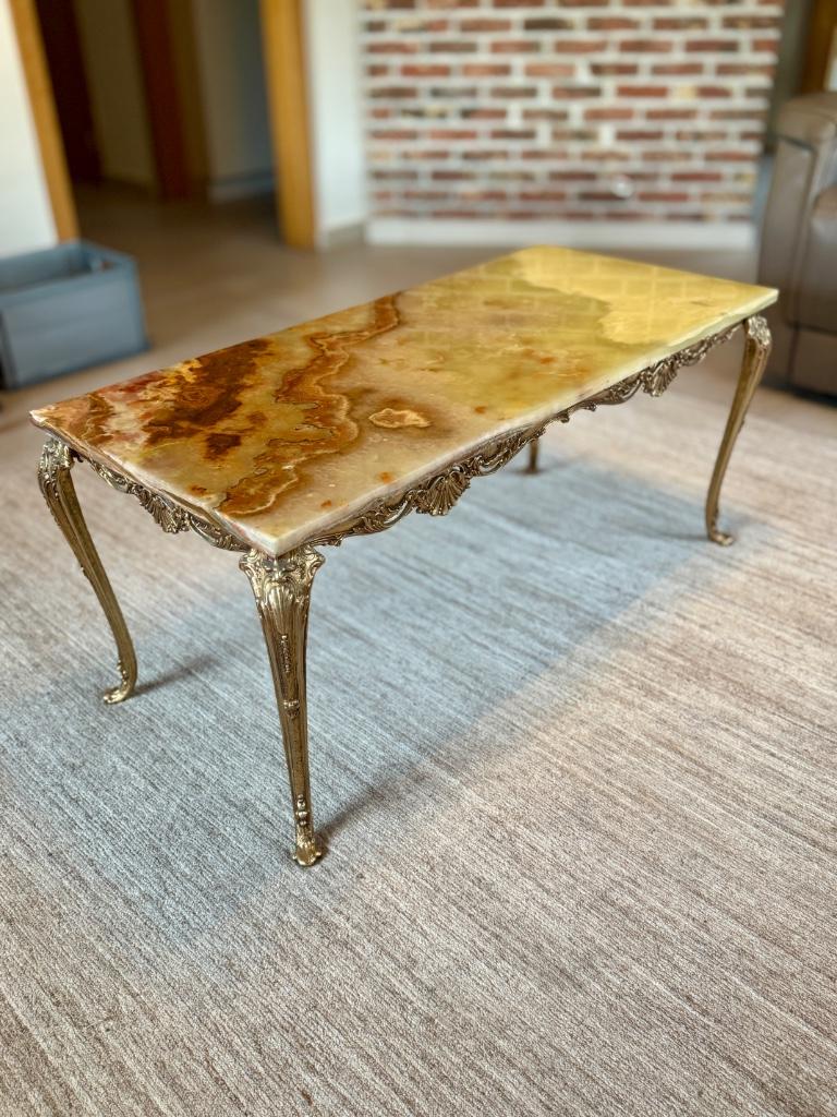 Vintage koffietafel van messing en onyx, Antiek en Kunst, Ophalen