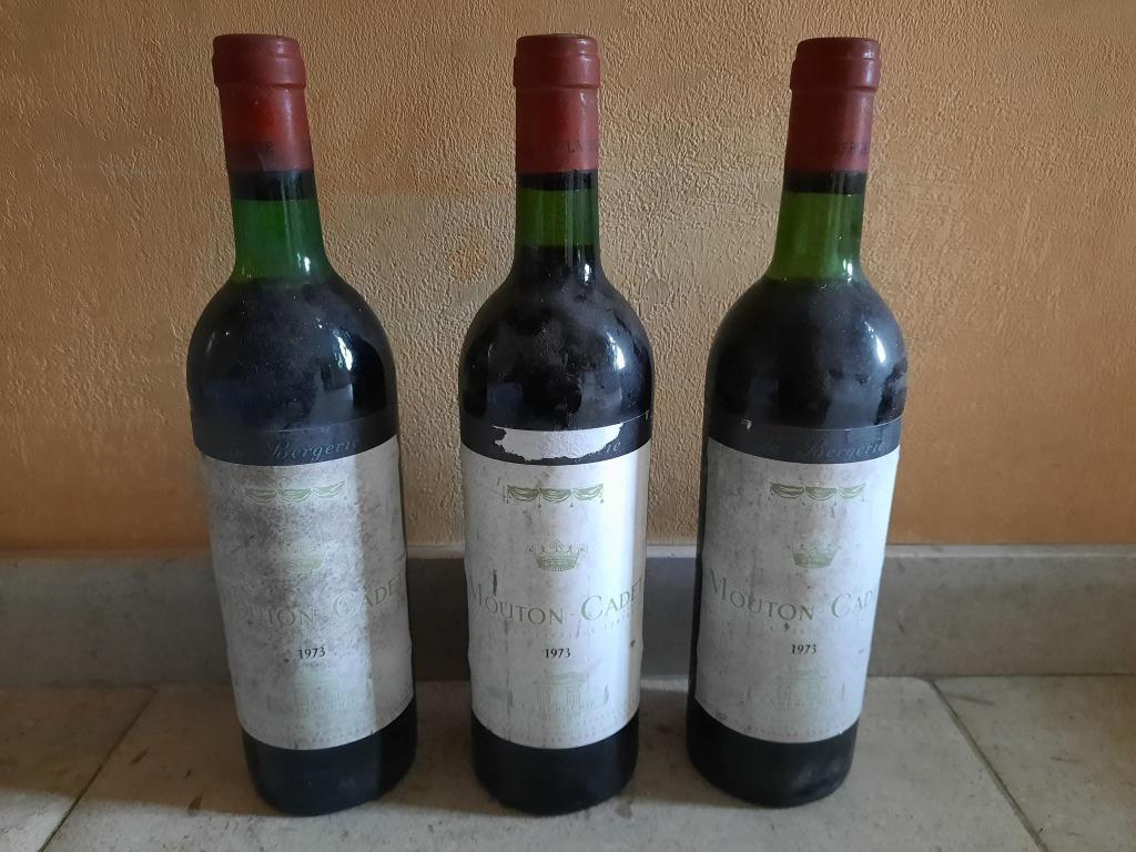 3 Mouton-Cadet 1973 - Baron Philippe de Rothschild, Verzamelen, Frankrijk, Ophalen of Verzenden, Zo goed als nieuw, Rode wijn