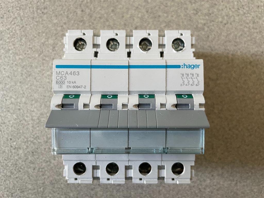 Hager automaat 63A 6KA 4 polig curve C - MCA463, Doe-het-zelf en Bouw, Ophalen of Verzenden, Nieuw, Overige typen
