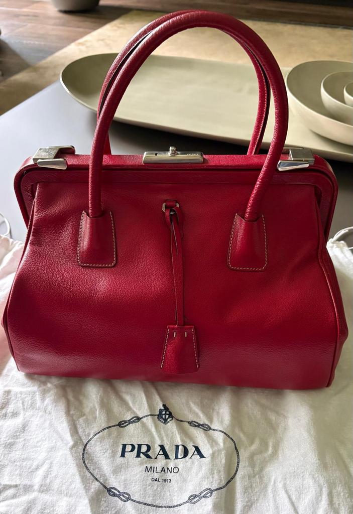 Prada Rood Leren (dokters)tas, Ophalen, Zo goed als nieuw, Rood