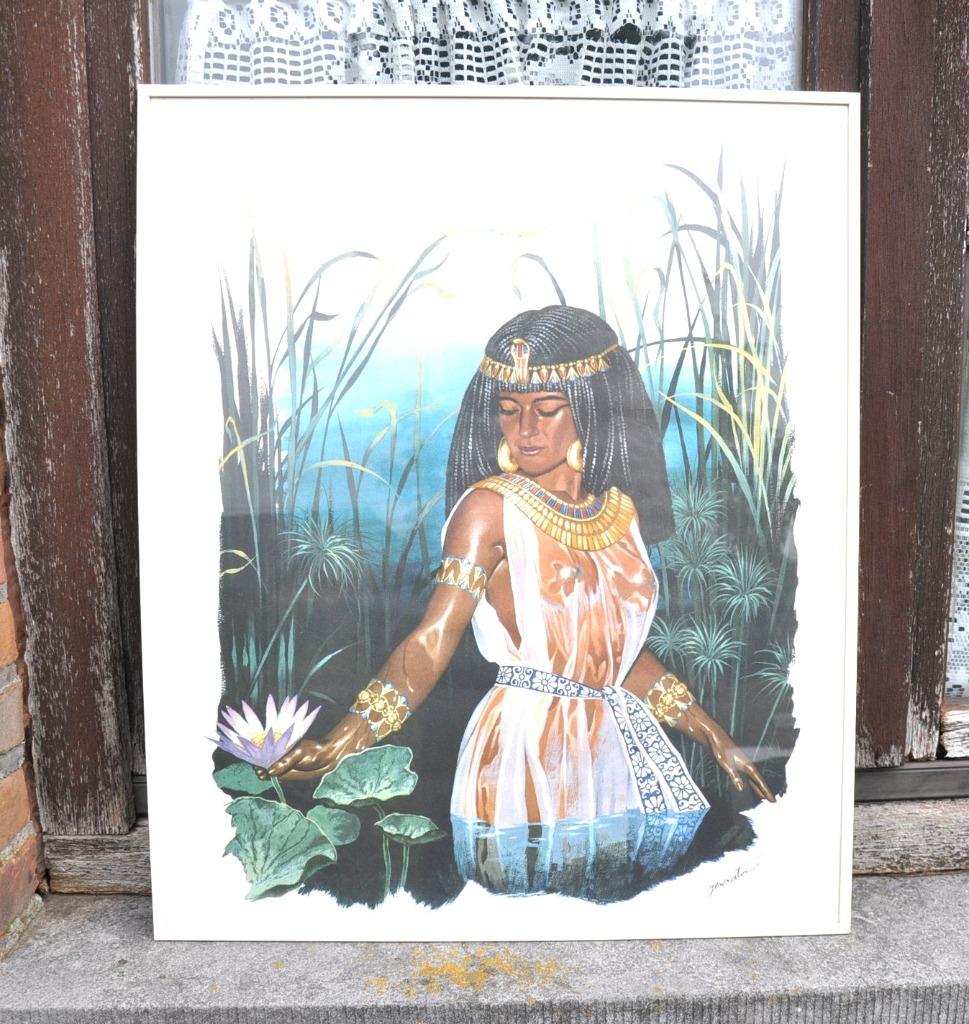 grand cadre style aquarelle personnage égyptienne, Maison & Meubles, Enlèvement ou Envoi, Utilisé