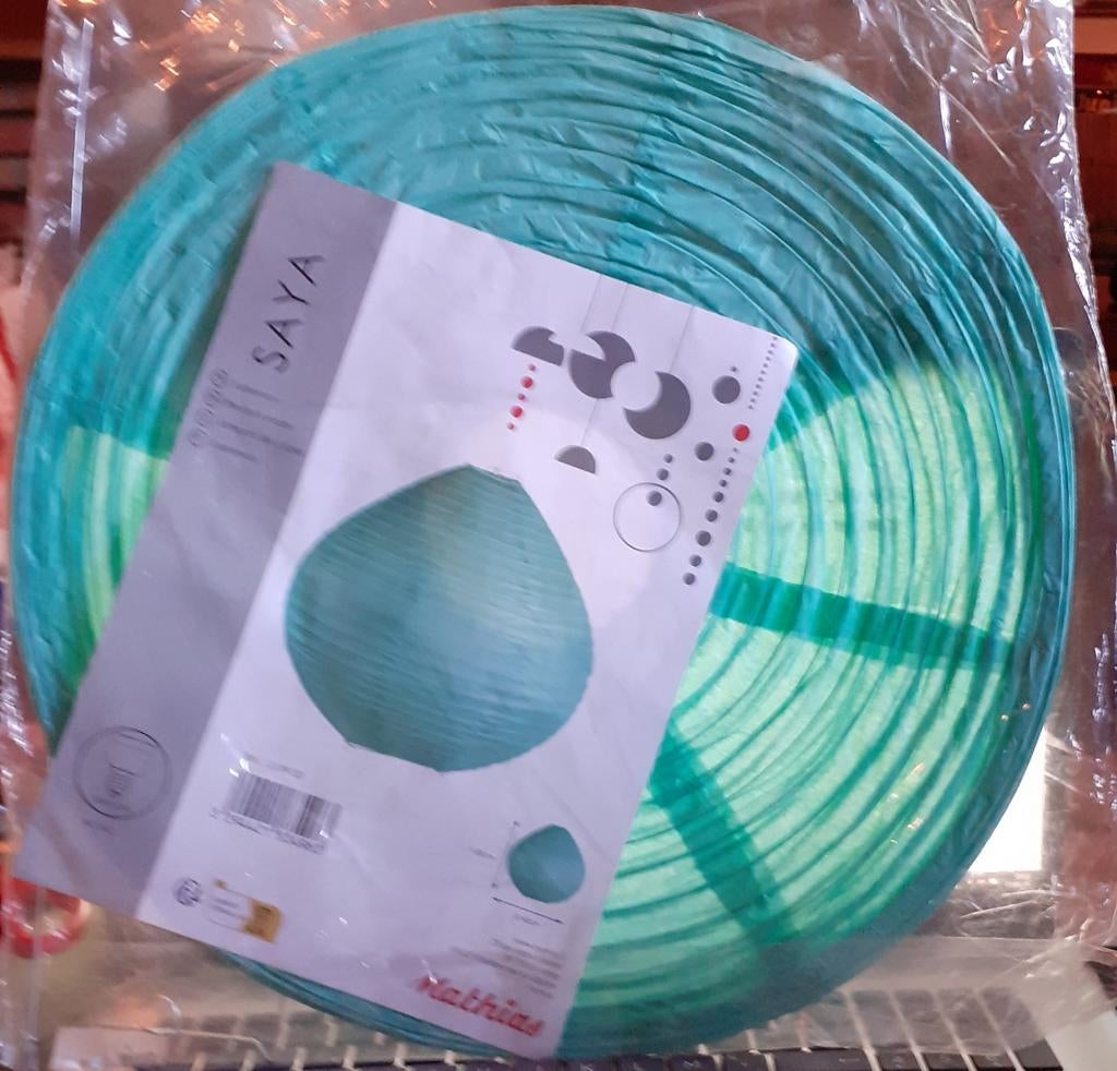 abat jour suspension papier japonais vert neuf, Neuf, Rond, Vert, 25 à 50 cm