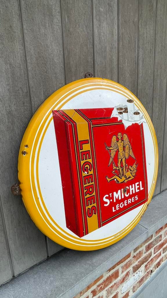 Assiette en émail St Michel., Enlèvement, Comme neuf, Panneau publicitaire