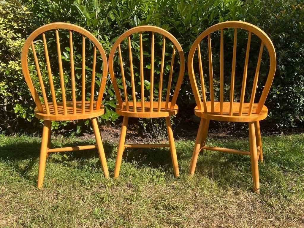 Set van 3 houten Windsor eetkamerstoelen landelijke/vintage, Ophalen, Zo goed als nieuw, Windsoe, Hout