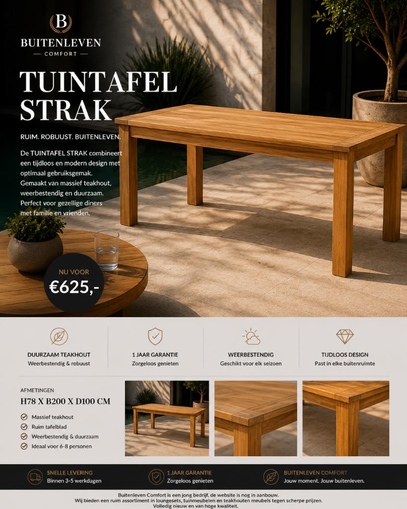 tuintafel Strak Teak, Enlèvement, Neuf, Rectangulaire, Bois de teck