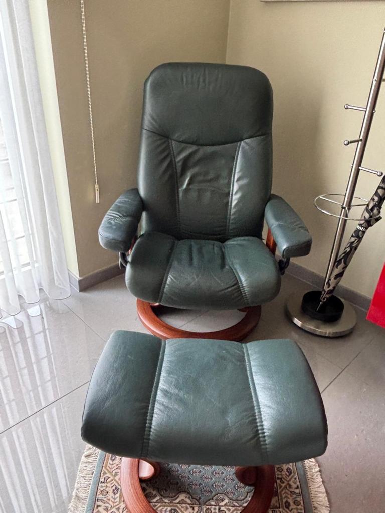 Lederen relax met poef Stressless Consul, Enlèvement, Comme neuf, Bois