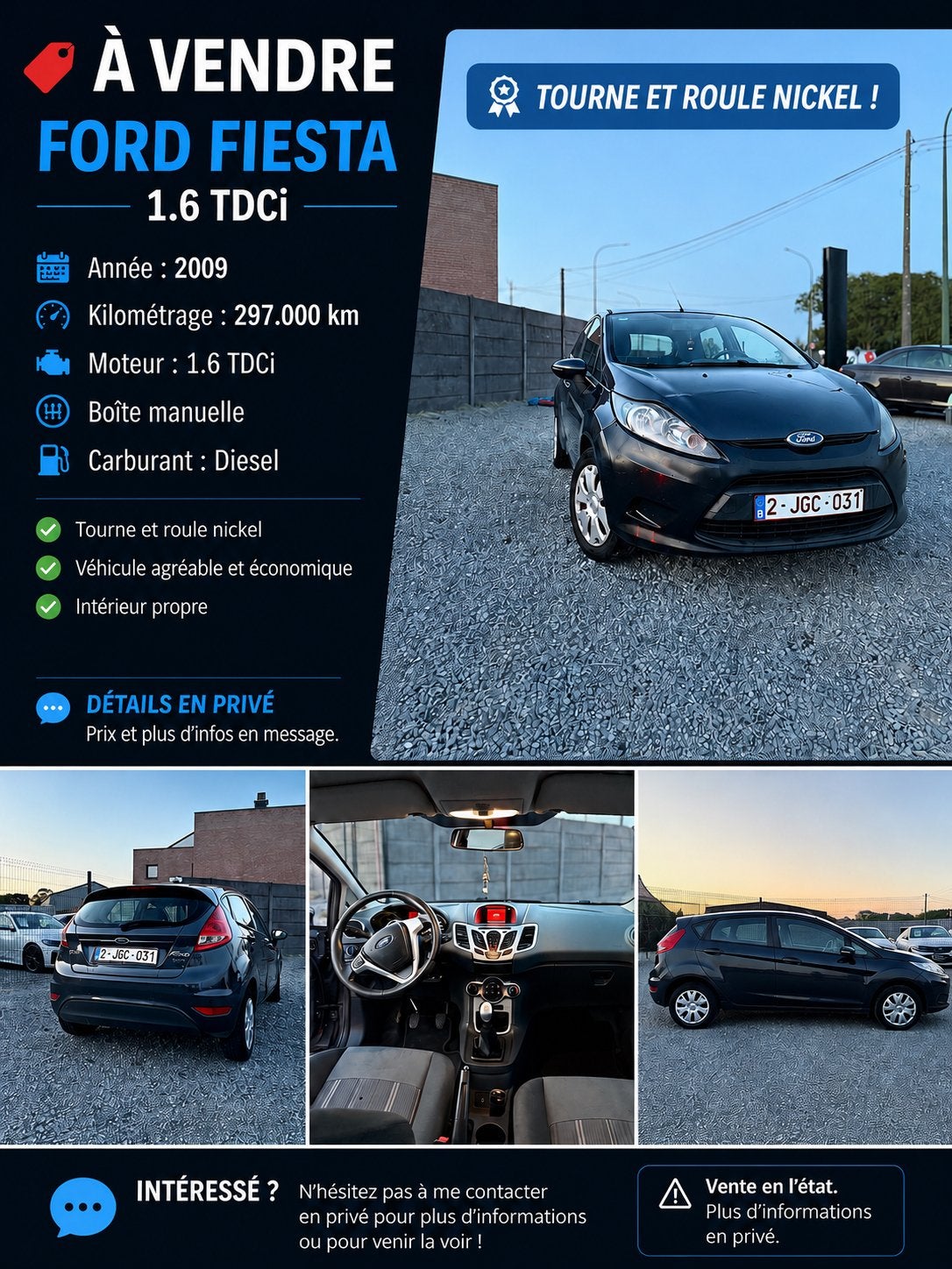 Ford fiesta 1.6 TDCI, Achat, Boîte manuelle, Noir, 5 portes