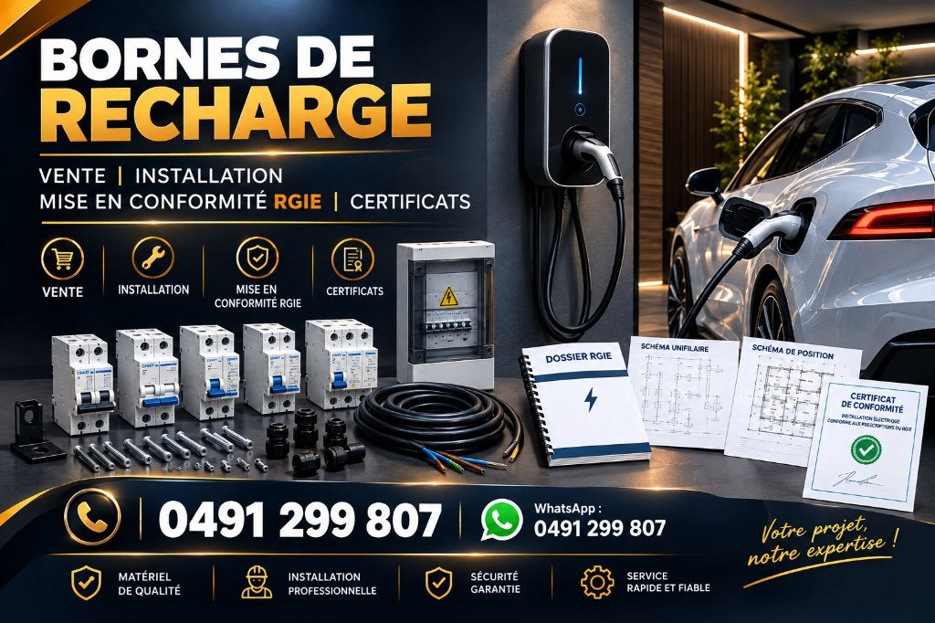 Electricien bornes de recharge mise en conformité rgie, Enlèvement, Neuf