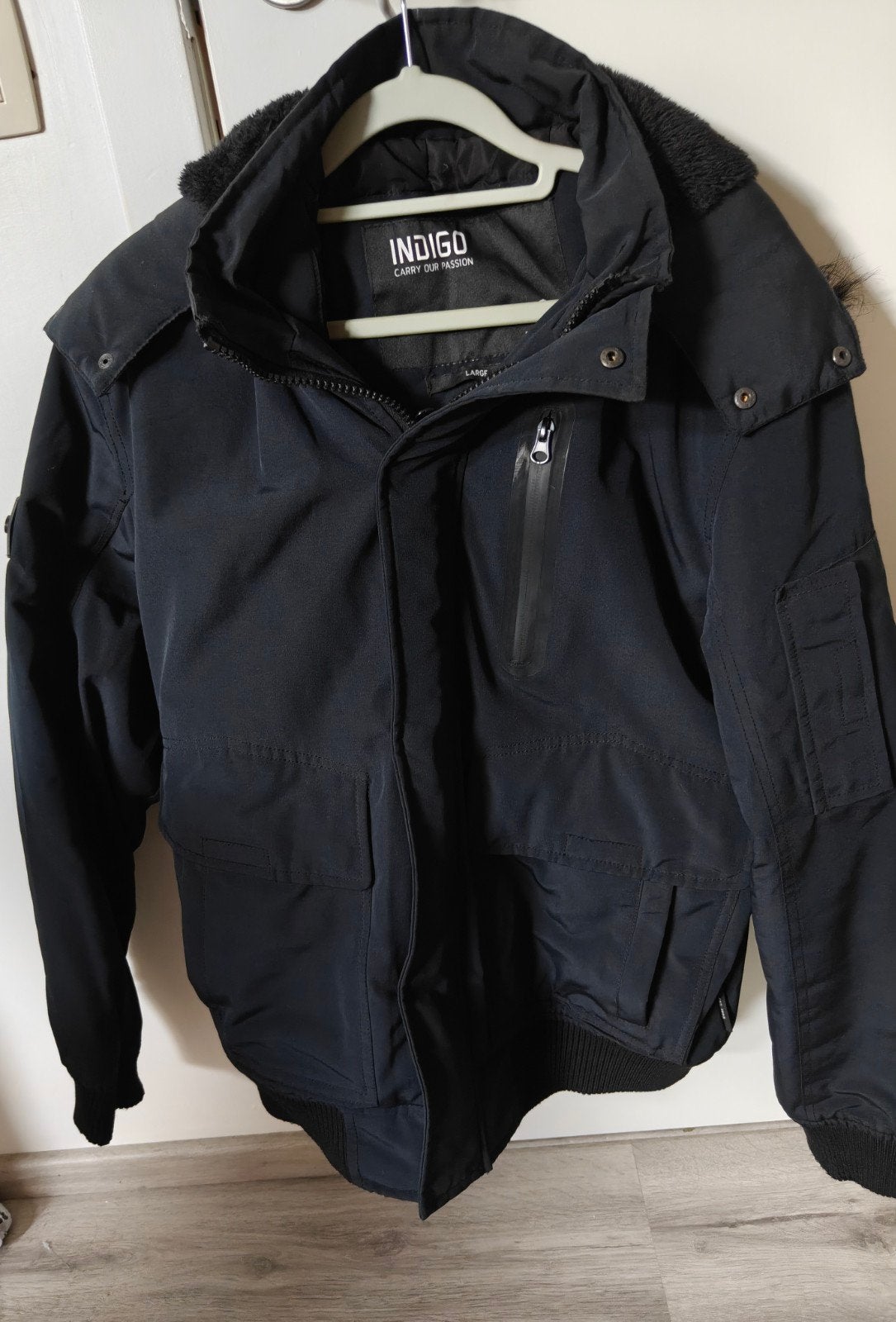 Mooie donkerblauwe heren winterjas L, Kleding | Heren, Jassen | Winter, Maat 52/54 (L), Blauw, Ophalen of Verzenden, Zo goed als nieuw