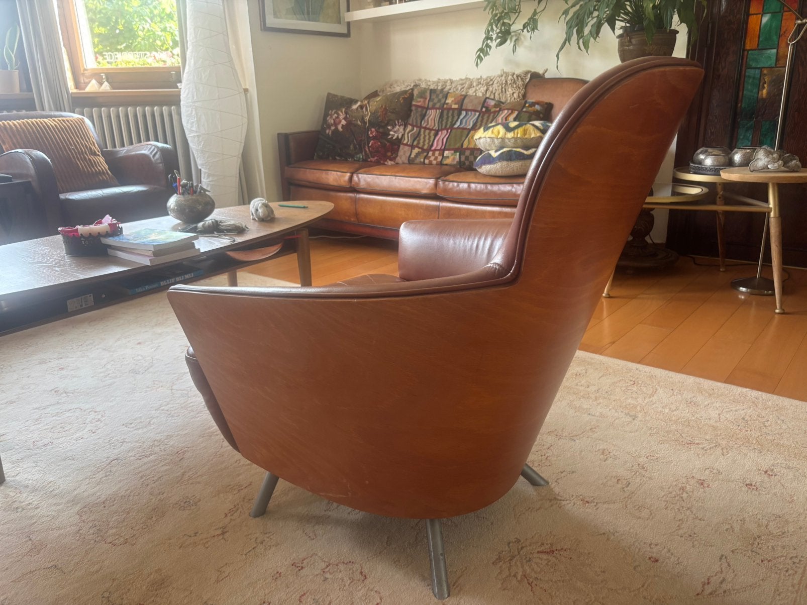 Lederen cognac zetel, Huis en Inrichting, Zetels | Zetels, Ophalen, Gebruikt