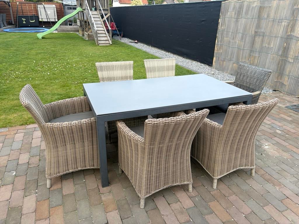 Set de jardin avec 6 chaises et coussins, Chaise, Osier, Salons de jardin, Comme neuf