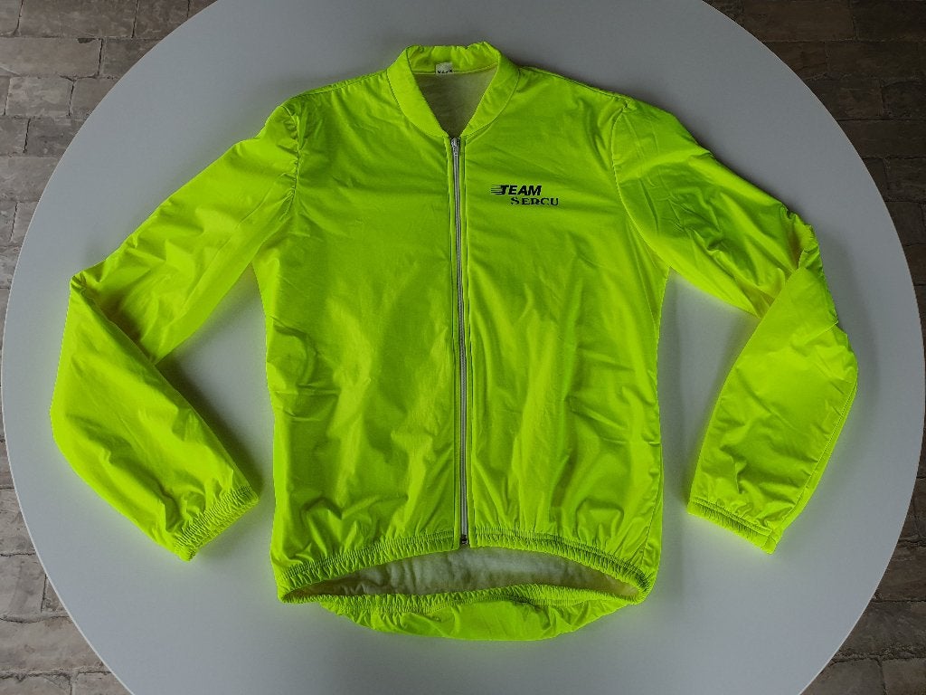 Vintage wielerjas Team Sercu fluo geel (Made in Belgium, XL), Ophalen of Verzenden, Gebruikt, Kleding