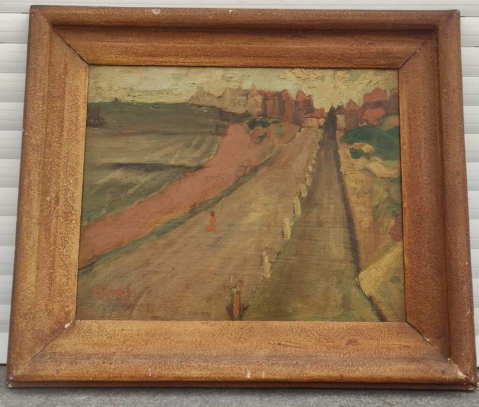 huile sur panneau digue signe gustave camus, Antiquités & Art, Art | Peinture | Classique, Enlèvement ou Envoi