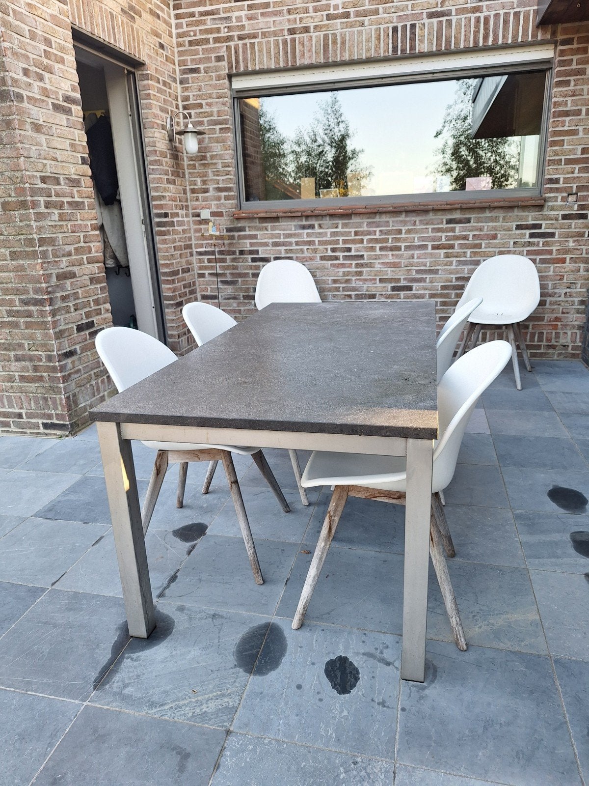 Tuintafel, inox onderstel, marmeren blad, grijs, Tuin en Terras, Ophalen, Overige materialen, Eettafel, 6 zitplaatsen