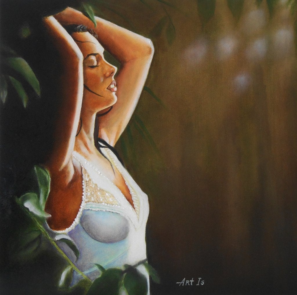 Peinture « De l'obscurité à la lumière », Antiquités & Art, Textile, Peinture à l'huile, Portrait, Sur cadre en bois